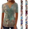 YOTAMI Tops para Mujer Liquidación por Menos de $ 5 Blusas con Estampado Floral de Verano Elegantes y Casuales con Botones Plisados y Cuello en V Tops Tipo Túnica de Manga Corta Ropa de Talla Grande Verde