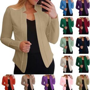 Blazer de negocios para mujer, casual, frente abierto, manga larga, para trabajo, oficina, chaqueta con solapa con botón 2024