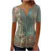 YOTAMI Tops para Mujer Liquidación por Menos de $ 5 Blusas con Estampado Floral de Verano Elegantes y Casuales con Botones Plisados y Cuello en V Tops Tipo Túnica de Manga Corta Ropa de Talla Grande Verde - Image 3
